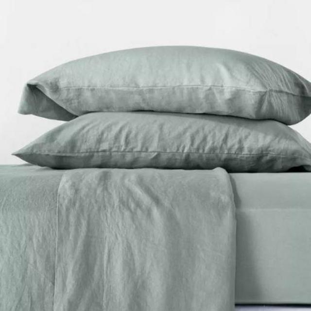KING size SAGE color 100% Linen Solid Sheet Set - Casaluna™