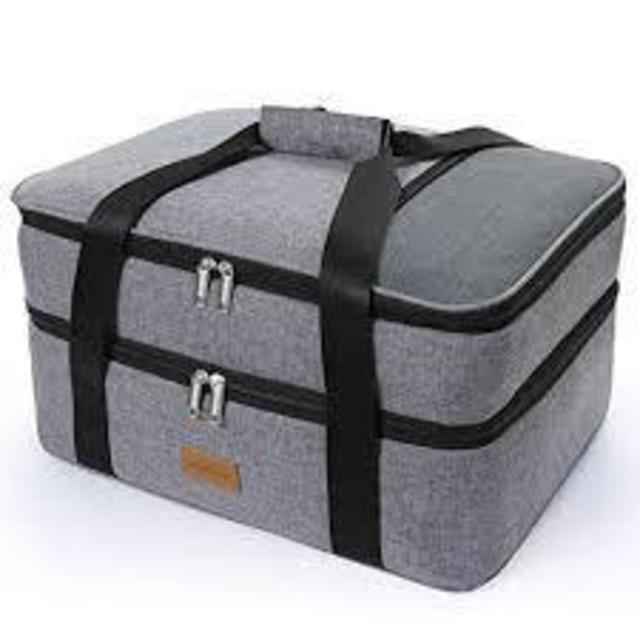 Lifewit Double Decker Casserole Carrier Lasagna Lugger for Potluck Parties/Picnic/Beach, Thermal Lunch Bag to Keep Food Hot/Cold, Small Grey
