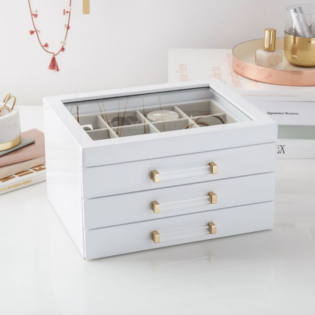 Elle Lacquer Jewelry Display Box in White/Gold