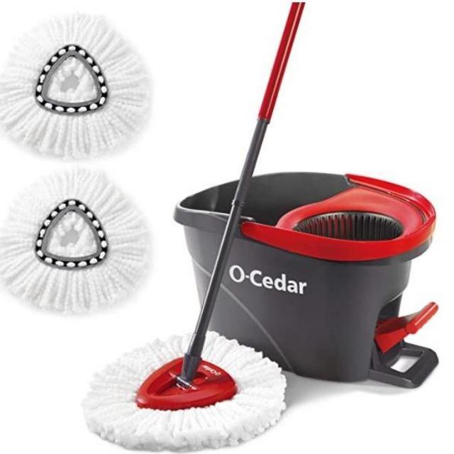 O-Cedar EasyWring Microfiber Spin Mop & Bucket Floor Cleaning System + 2 Extra Refills, Red/Gray