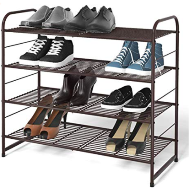 Simple Trending 4-Tier Stackable Shoe Rack, Wire Grid Shoe Organizer Storage Shelf, Bronzeer Stckable Wired Sh