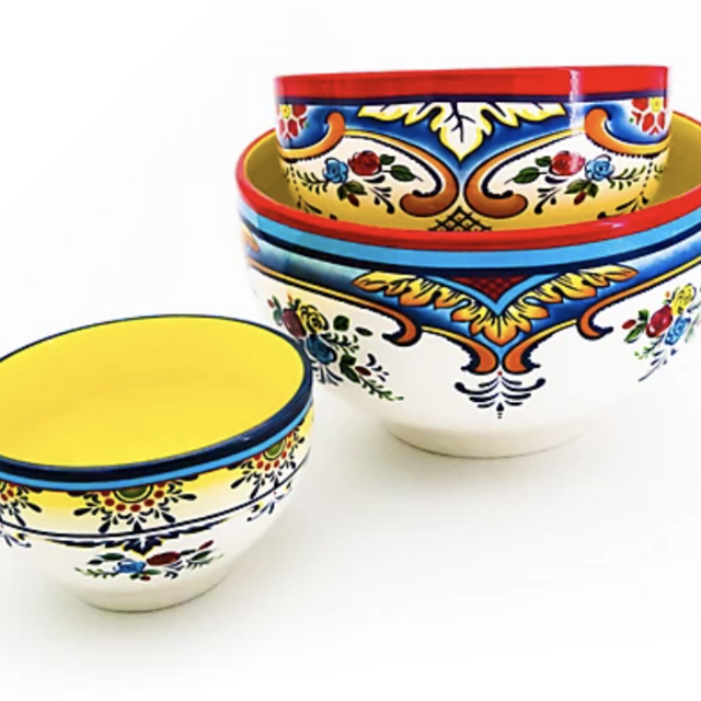 Euro Ceramica Zanzibar Mixing Bowl Set in Blue/White (Set of 3)