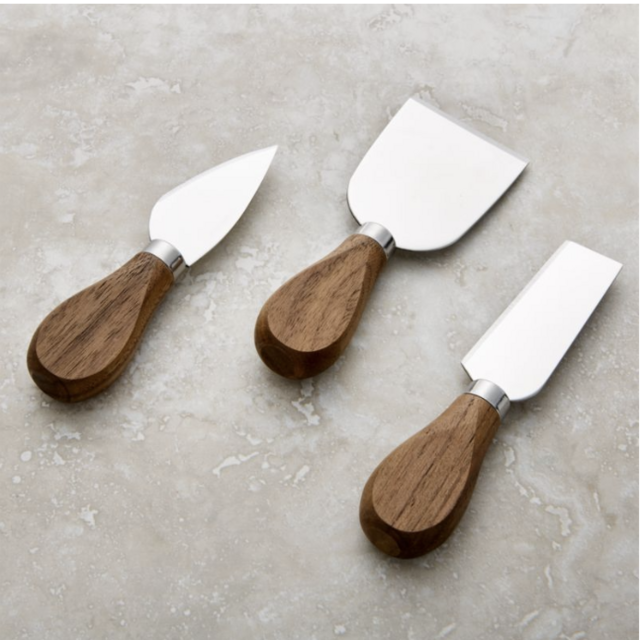 Crate and Barrel Walnut Cheese Knives, Set of 3