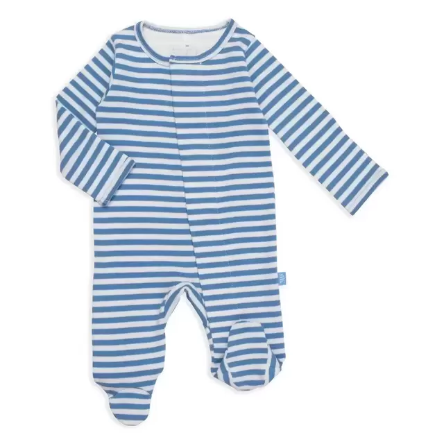 Magnetic Me blue and white yarn-dye stripe organic cotton magnetic footie
