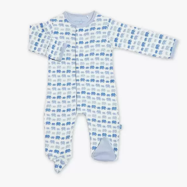Magnetic Me blue dancing elephants organic cotton magnetic footie