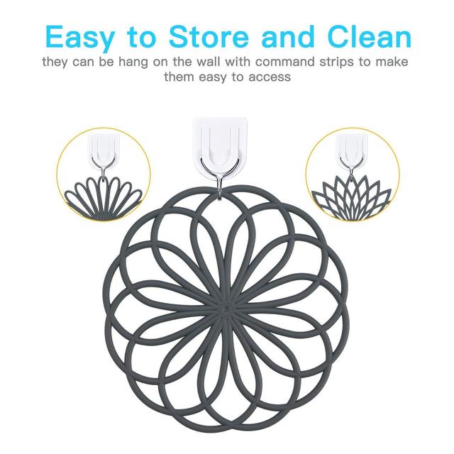 IPHOX 3 Set Silicone Multi-Use Intricately Carved Trivet Mat for kitchen mats, table mats, bowl mats, dish mats and pitcher coasters - Insulated Flexible Durable Non Slip Coasters Hot Pads (Gray)