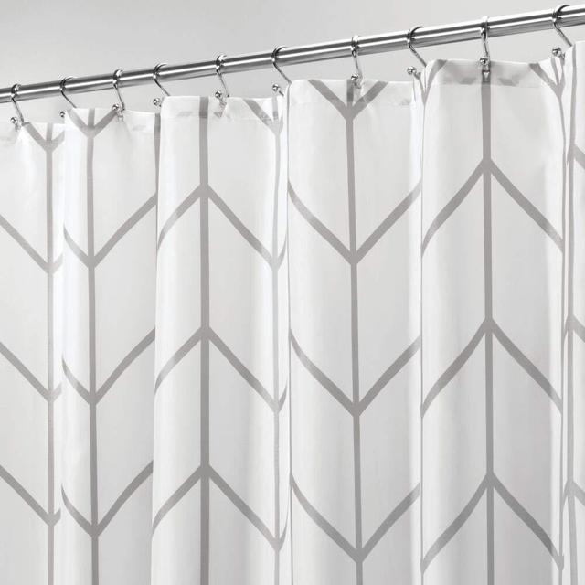 mDesign Decorative Chevron Zig-Zag Print - Easy Care Fabric Shower Curtain with Reinforced Buttonholes, for Bathroom Showers, Stalls and Bathtubs, Machine Washable - 72" x 72" - Gray/White