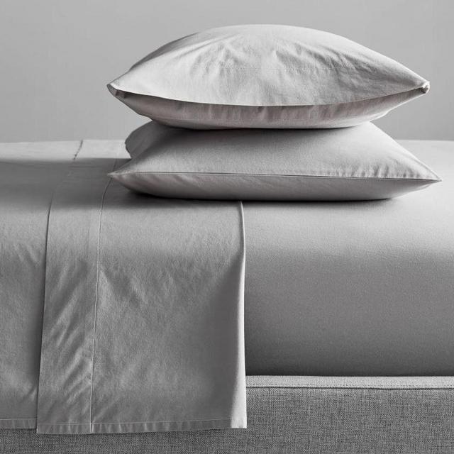 Organic Washed Cotton Percale Sheet Set & Pillowcases in Pearl Grey - Queen