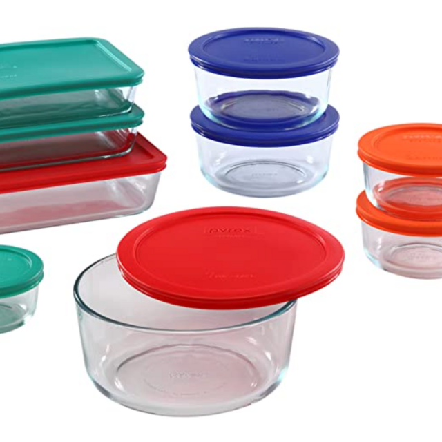Pyrex Simply Store Meal Prep Glass Food Storage Containers (18-Piece Set, BPA Free Lids, Oven Safe),Multicolored