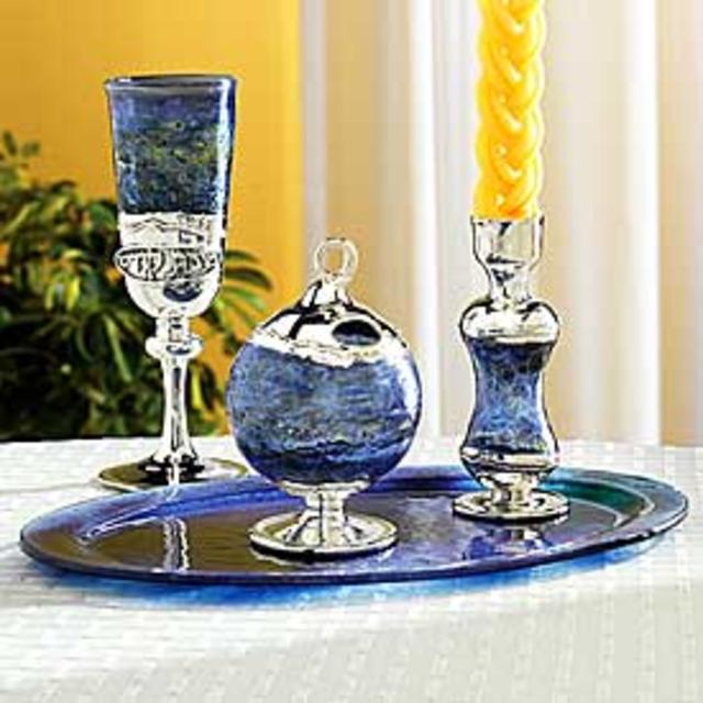 Sterling Silver Cobalt Blue Glass Havdalah Set