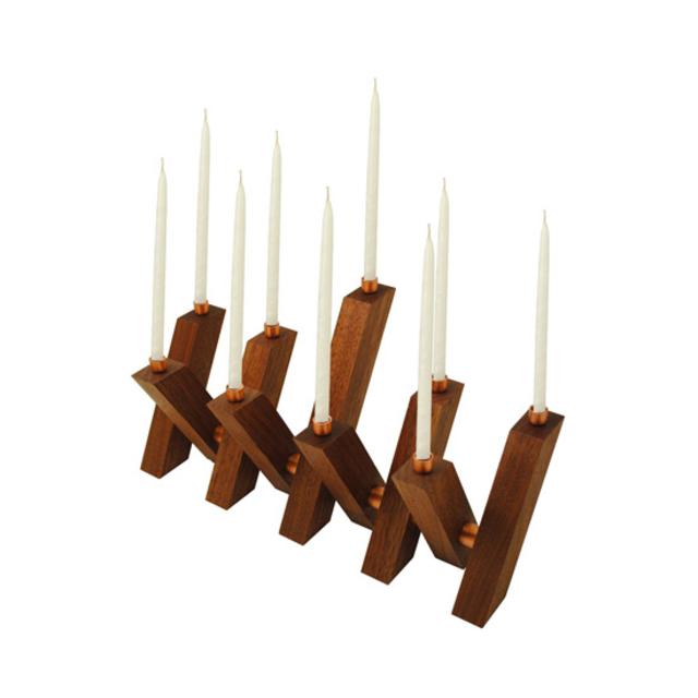 Wood and Copper Menorah