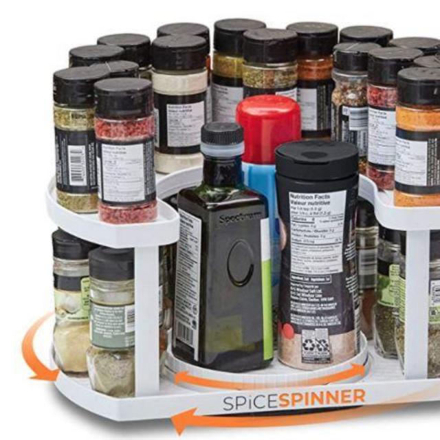 Spice Spinner Two-Tiered Spice Organizer & Holder That Saves Space, Keeps Everything Neat, Organized & Within Reach With Dual Spin Turntables