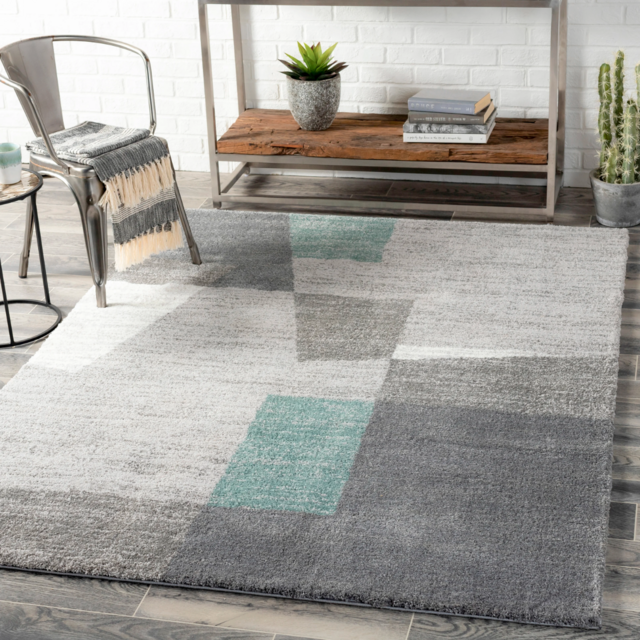 Distefano Geometric Area Rug in Gray (with 5-Year Stain Protection and Rug Pad)
