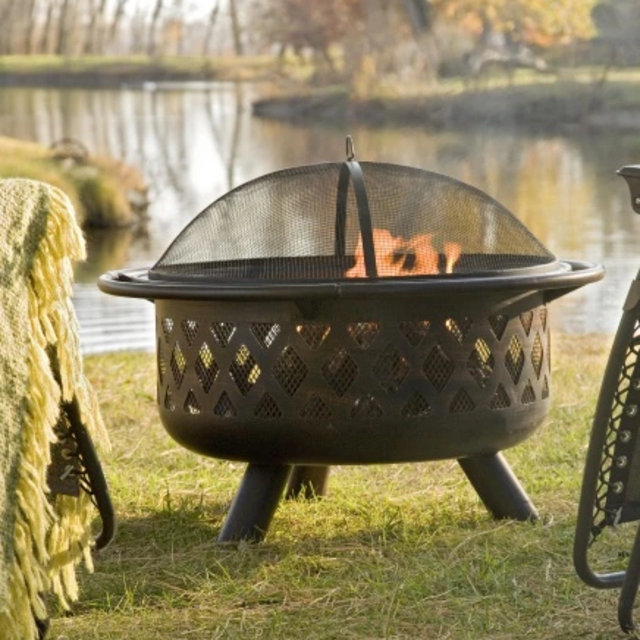 Red Ember Rubbed Bronze Crossweave 36 inch Wood Burning Fire Pit-With Free Grill Grate and Cover