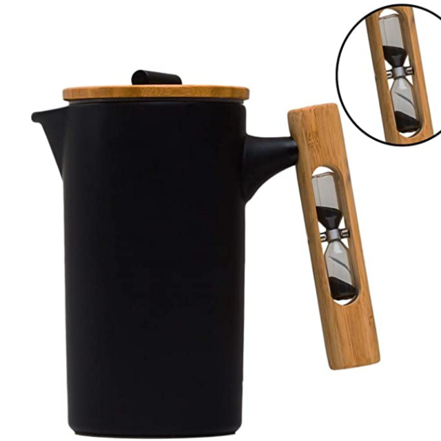 StramperPress| French Press coffee maker | HourGlass Timer| Coffee Press| (Black, Ceramic)