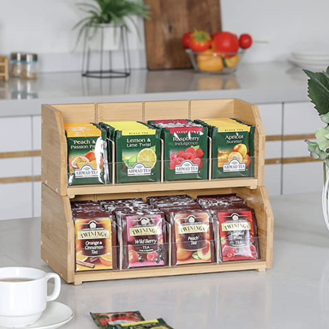 2 Tier Bamboo Tea Bag Organizer