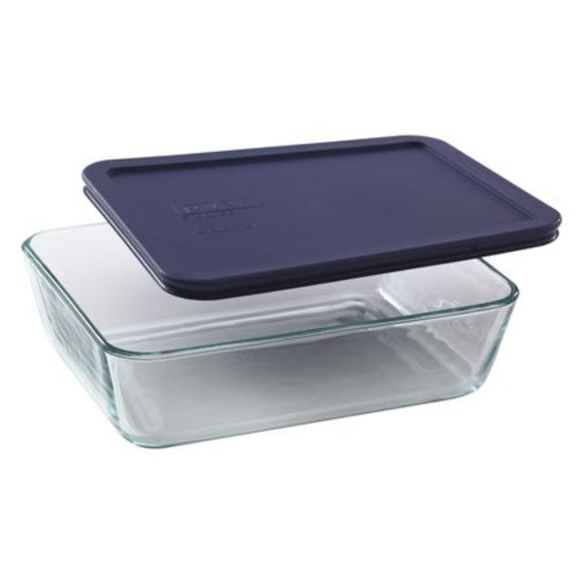 Pyrex - 6-cup Rectangular Dish with Blue Plastic Cover