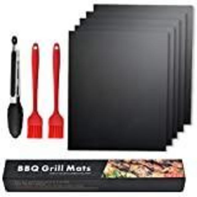 RENOOK Grill Mat Set of 6 - 100% Non-Stick BBQ Grill Mats, Heavy Duty, Reusable, and Easy to Clean - Works on Electric Grill Gas Charcoal BBQ - 15.75 x 13-Inch, Black