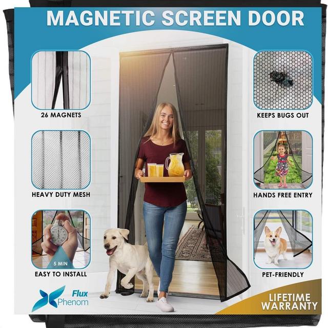 Flux Phenom Magnetic Screen Door Closure - Retractable Mesh Screen Doors with Magnets - Sliding Door