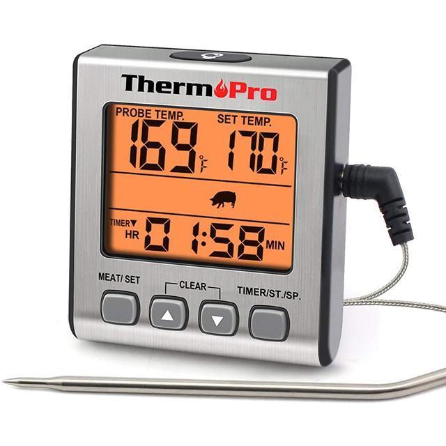 ThermoPro TP-16S Digital Meat Thermometer Smoker Candy Food BBQ Cooking Thermometer for Grilling Oven Deep Fry with Smart Kitchen Timer Mode and Backlight