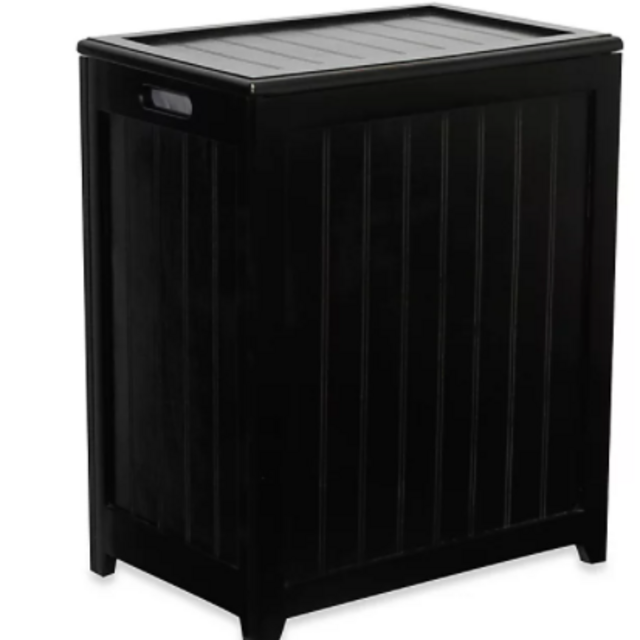 Oceanstar Rectangular Front Wood Laundry Hamper in Black