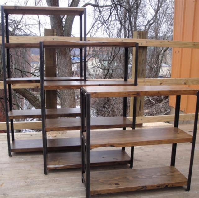 BOOKCASES: Made to Order of Recycled Steel, Bookshelf, Reclaimed Wood and Angle Iron, Shelves, Shelving Unit, Bookcase, Books, Storage