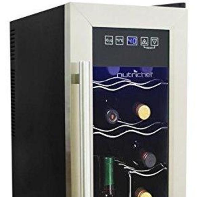 NutriChef 12 Bottle Thermoelectric Wine Cooler / Chiller | Counter Top Red And White Wine Cellar | FreeStanding Refrigerator, Quiet Operation Fridge | Stainless Steel