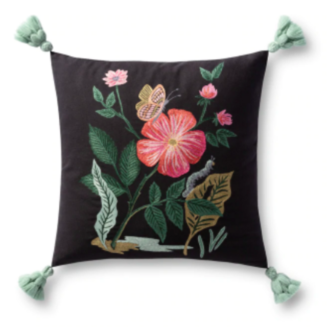 Black & Multi Tassel Pillow