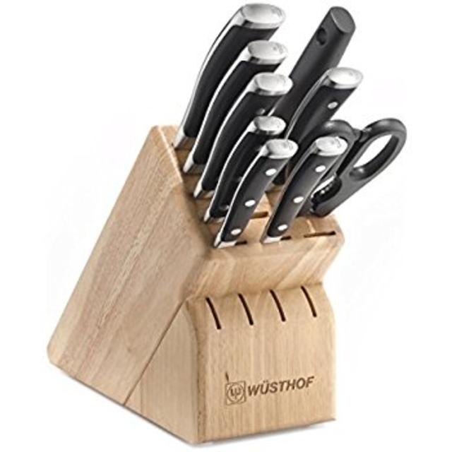Wusthof Classic Ikon 7-Piece Walnut Block Knife Set, Black