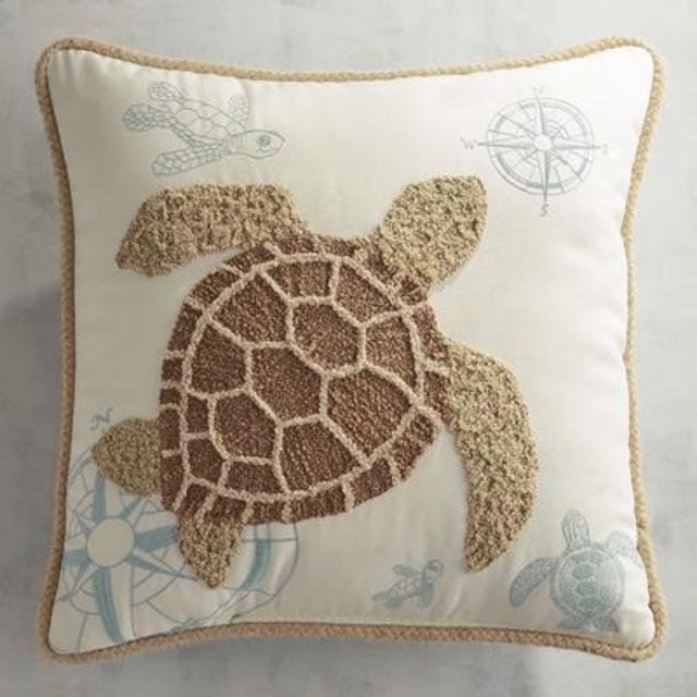 Embroidered Sea Turtle Pillow