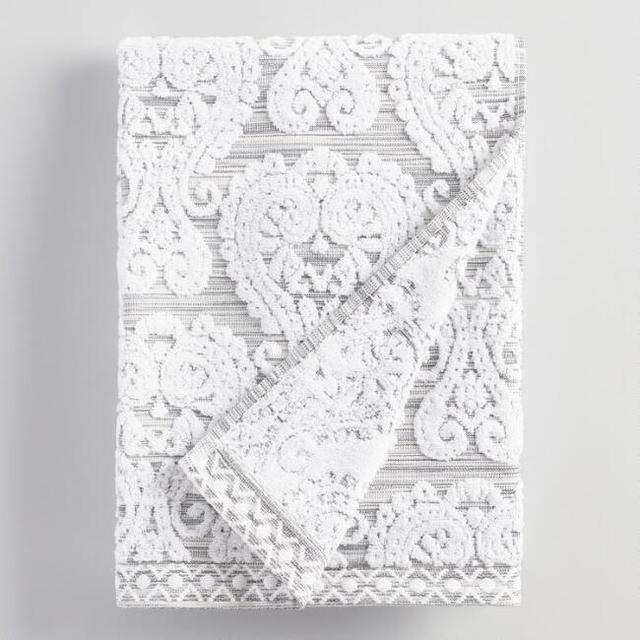 White And Gray Bhuti Prisha Printed Bath Towel