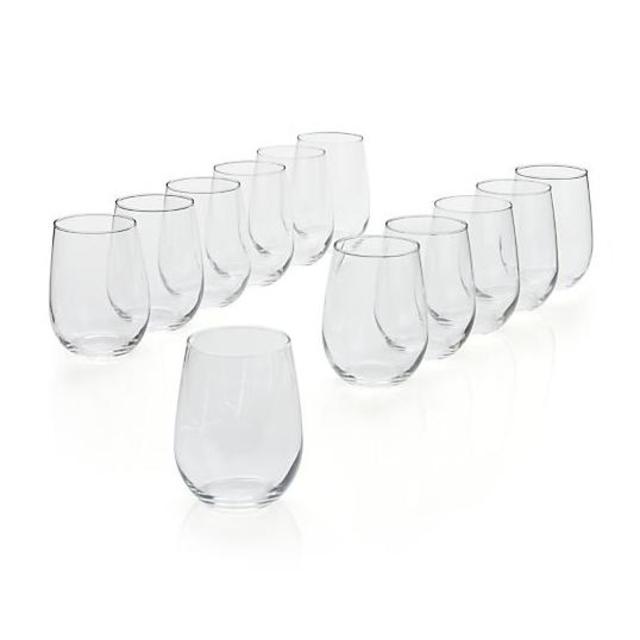 Set of 12 Stemless Red Wine Glasses