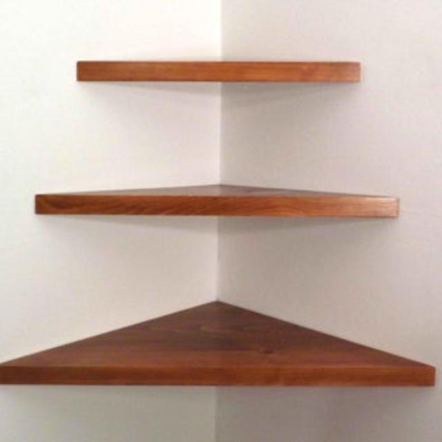 3 Pieces Set Floating Corner Shelves - Walnut Stain Handmade in the USA - Etsy
