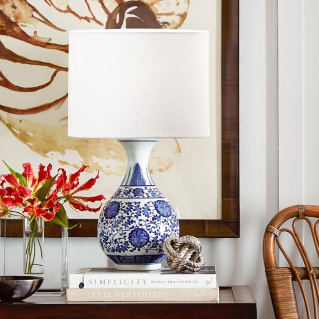 Flared Ginger Jar Table Lamp, Blue and White