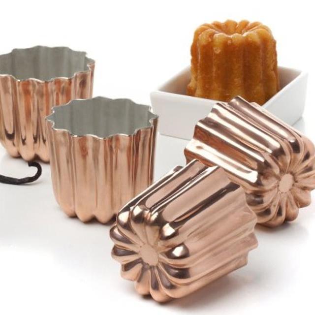 Pack of 4 Copper Tinned Interior Molds Cannele From Bordeaux French Custard Coffee Cake Traditional Pastry - 2.3 Inches