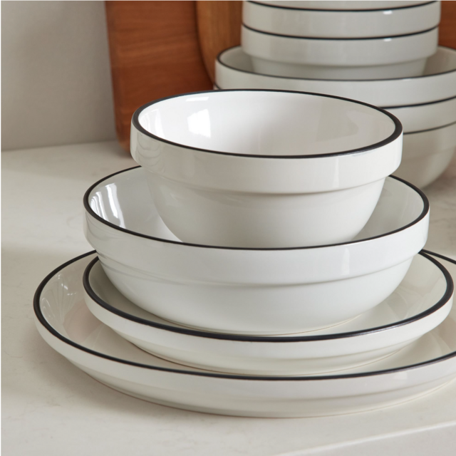 Utility Stoneware Dinnerware (Set of 20) - Black and White