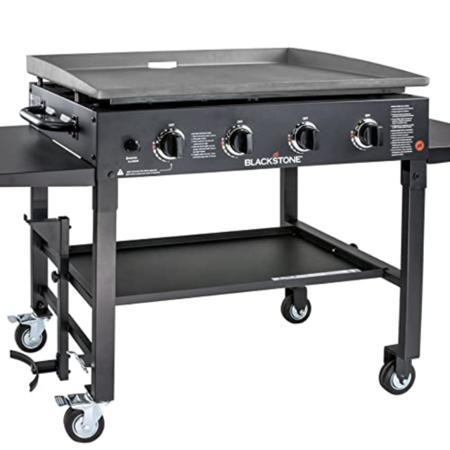 Blackstone 1554 Cooking 4 Burner Flat Top Gas Grill Propane Fuelled Restaurant Grade Professional 36” Outdoor Griddle Station with Side Shelf, 36 Inch, Black