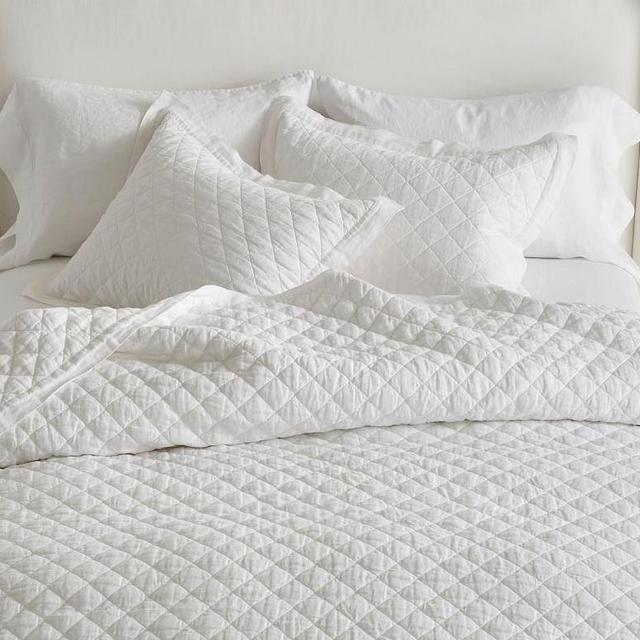 Belgian Flax Linen Diamond Quilt (Cal King - White)