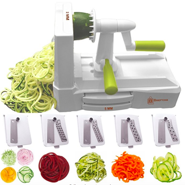 Brieftons 5-Blade Vegetable Spiralizer (BR-5B-02) With Extra Blade Caddy & 3 Recipe Ebooks