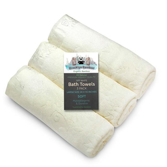 Brooklyn Bamboo | Bath Towels | Beautiful & Unique 3 pc set | Soft, Absorbent, Antifungal, Hypoallergenic | 28 inch X 55 inch | Off-White