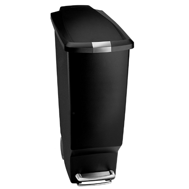 simplehuman 40 Liter/10.6 Gallon Slim Kitchen Step Trash Can, Black Plastic With Secure Slide Lock