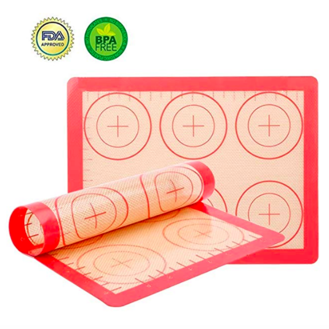 YORLFE Silicone Baking Mat Set - 2 Pack Non-Stick Silicon Liner for Bake Pans & Rolling with Measurements, Heat Resistant Cookie Sheets for Macaroon/Pastry/Cookie (12" x 9", Red)