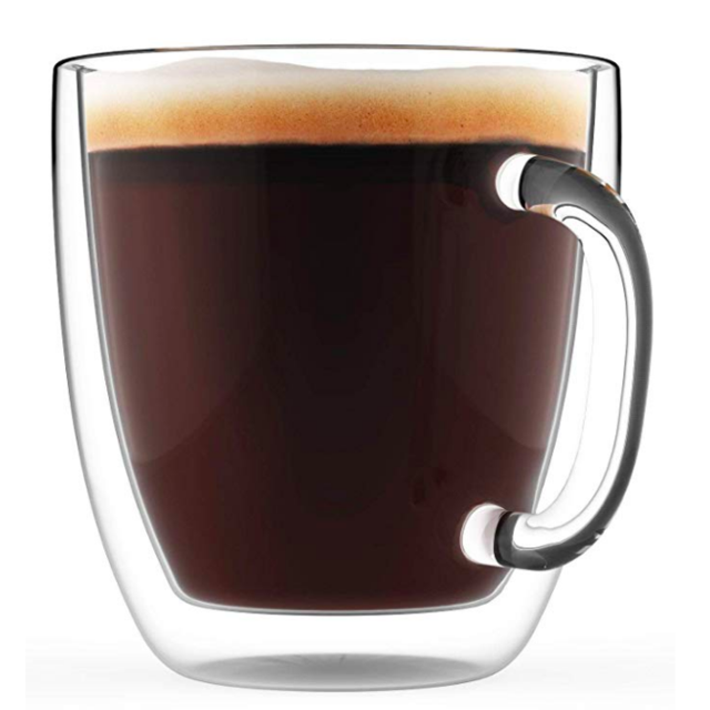 Large Coffee Mugs, Double Wall Glass Set of 2, 16 oz