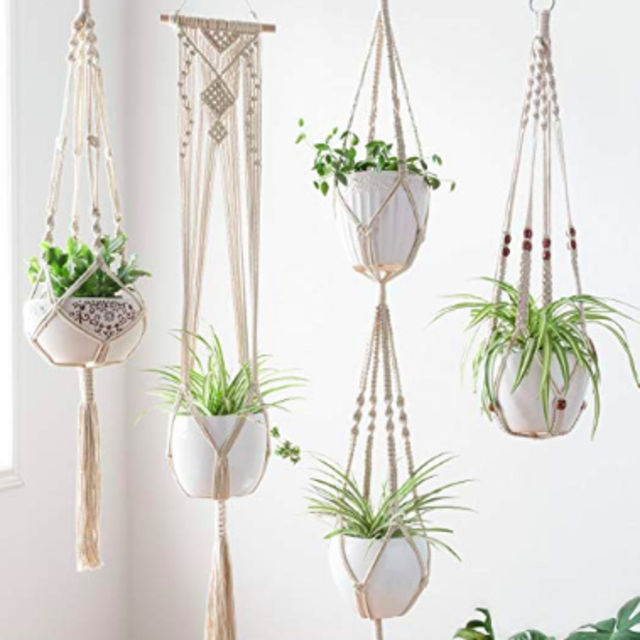 Mkono Macrame Plant Hangers Set of 4 Indoor Wall Hanging Planter