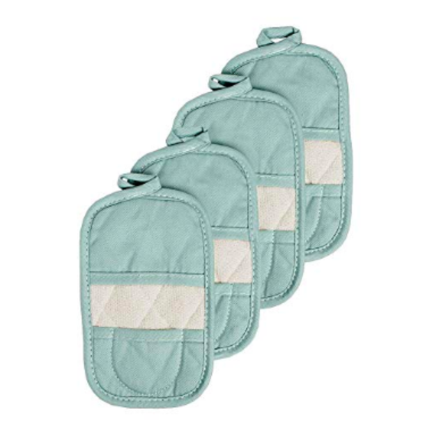Ritz Royale Collection 100% Cotton Terry Cloth Mitz, Pot Holder/Oven Mitt Set, 4-Pack, Dew