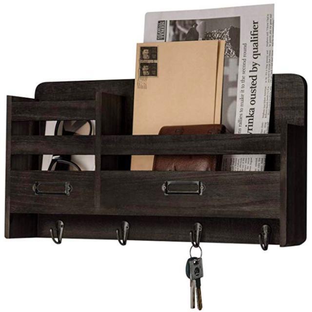 Mkono Wood Mail Organizer/Key Holder for Wall, Dark Brown