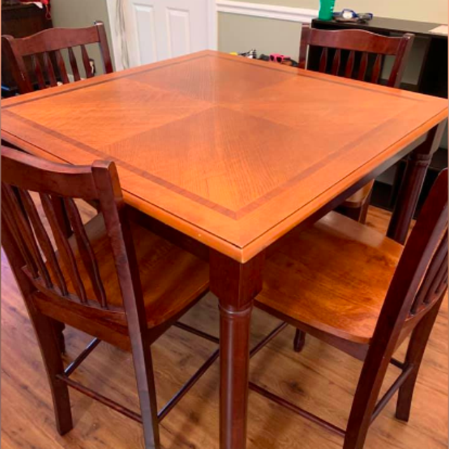 Small High Top Wood Dining Table with 4 Chairs