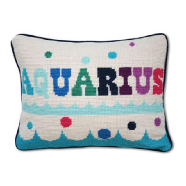 Aquarius Zodiac Needlepoint Throw Pillow