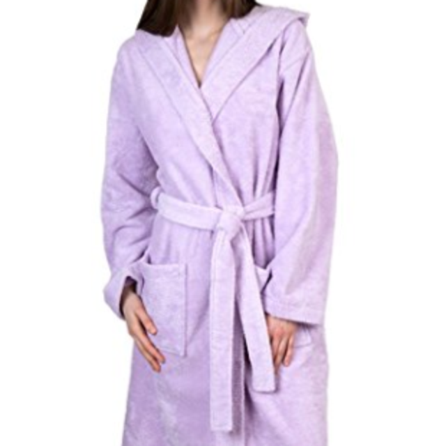 Women's Turkish Cotton Hooded Terry Bathrobe (Size: Small, Color: Lavender)