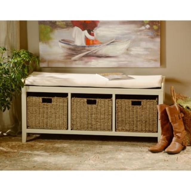 Cream 3-Basket Storage Bench